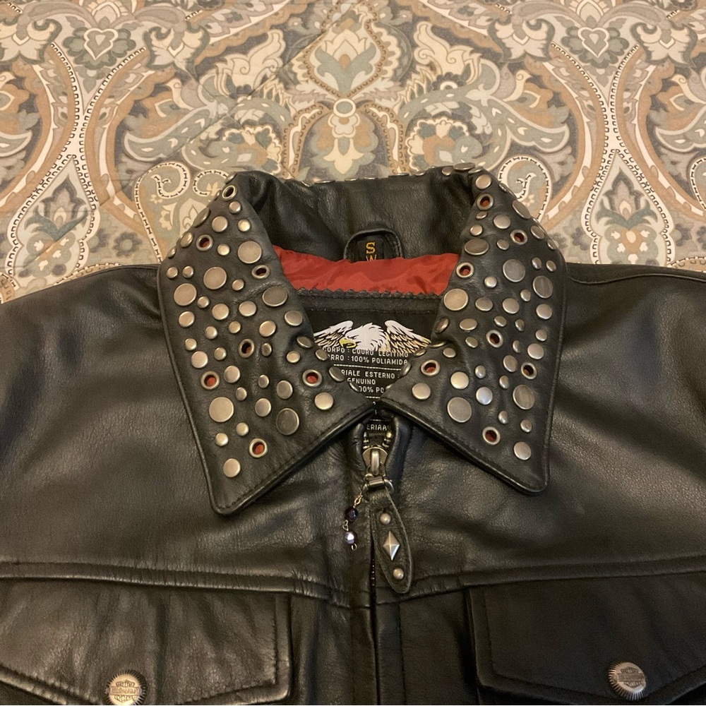 Mint Vintage Harley Davidson An American Legend Studded Leather Moto Jacket Sz S - Picture 6 of 16